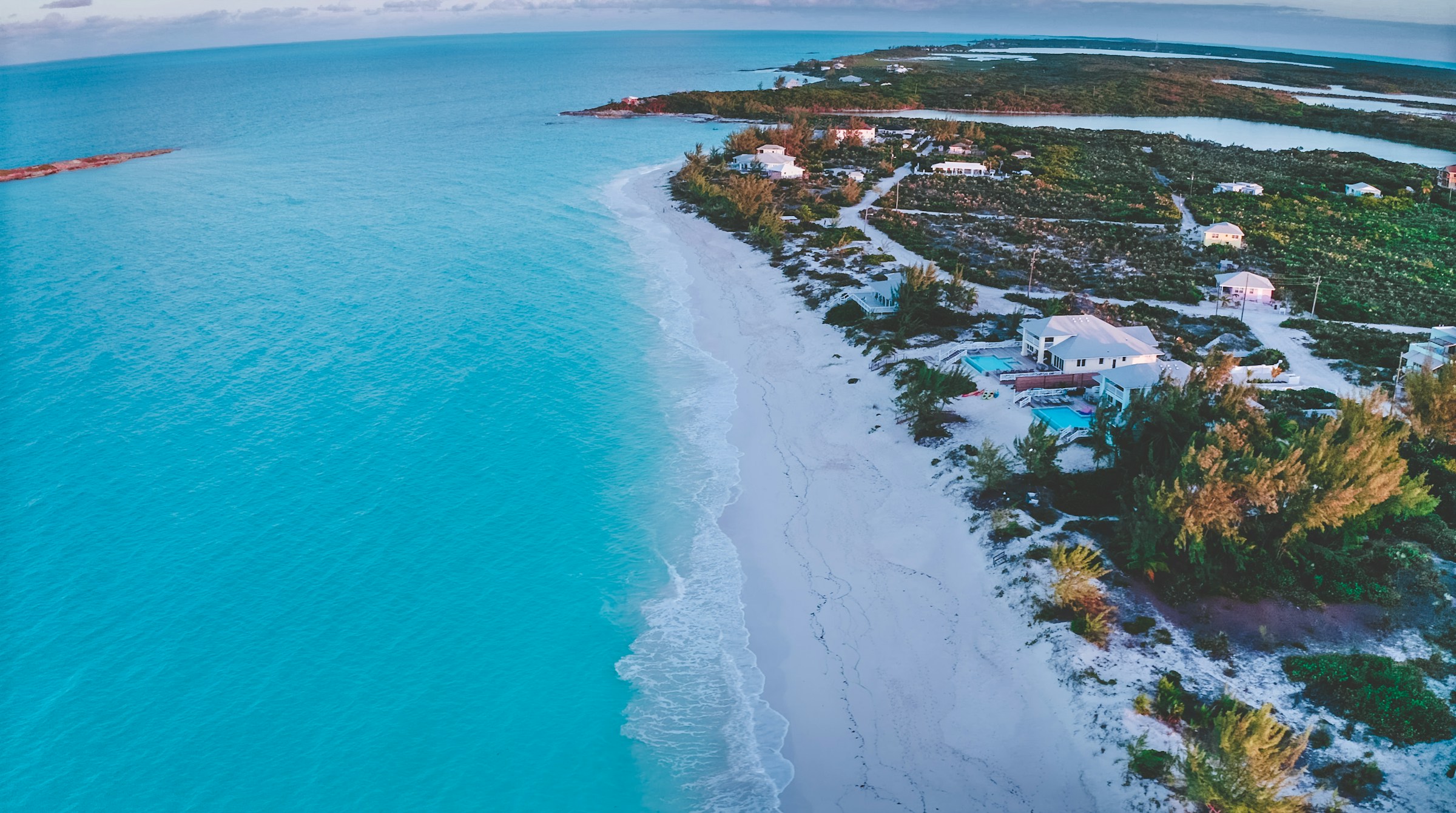 An aerial view of Tropic of Cancer Beach in Exuma, Bahamas