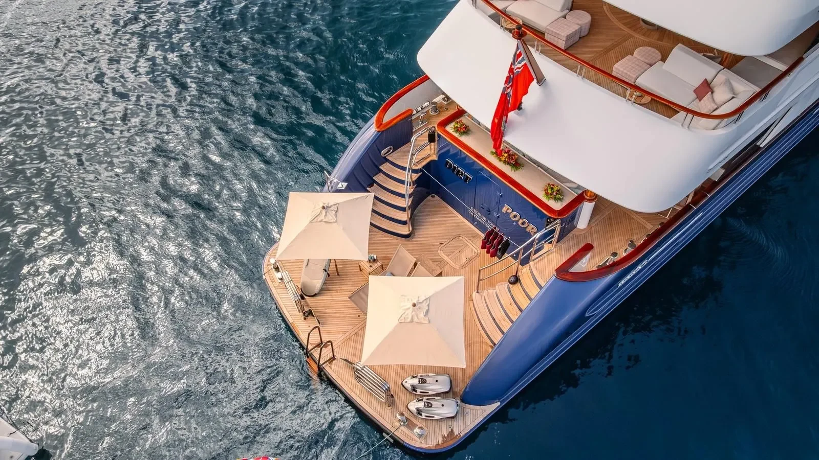 Step into the sea from the swim platform